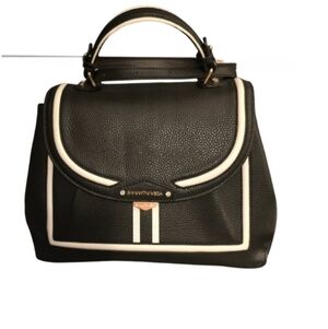 Samantha Vega B+W Faux Leather Structured Satchel Crossbody Bag Tennis Lining
